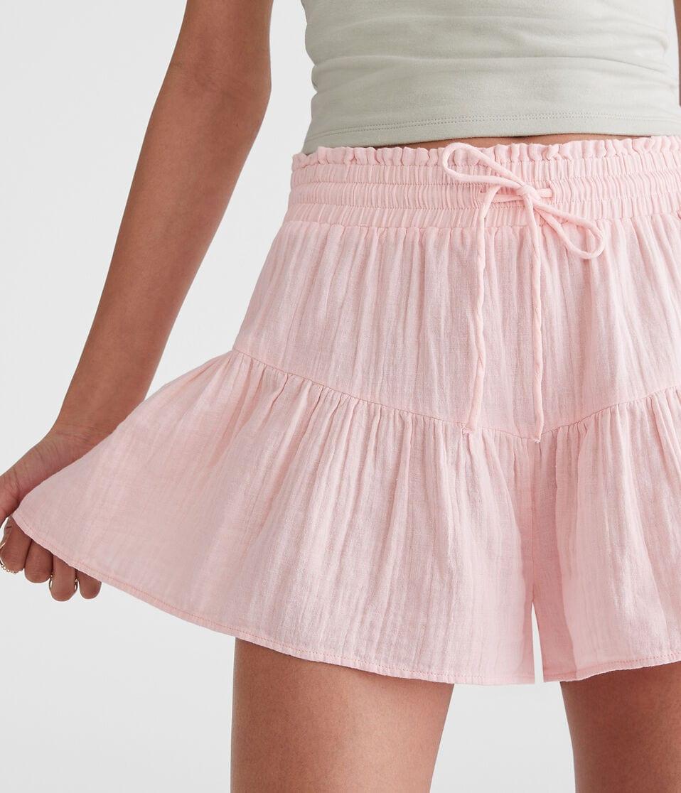 Aéropostale High-Rise Gauze Ruffle Shorts Ramble Rose