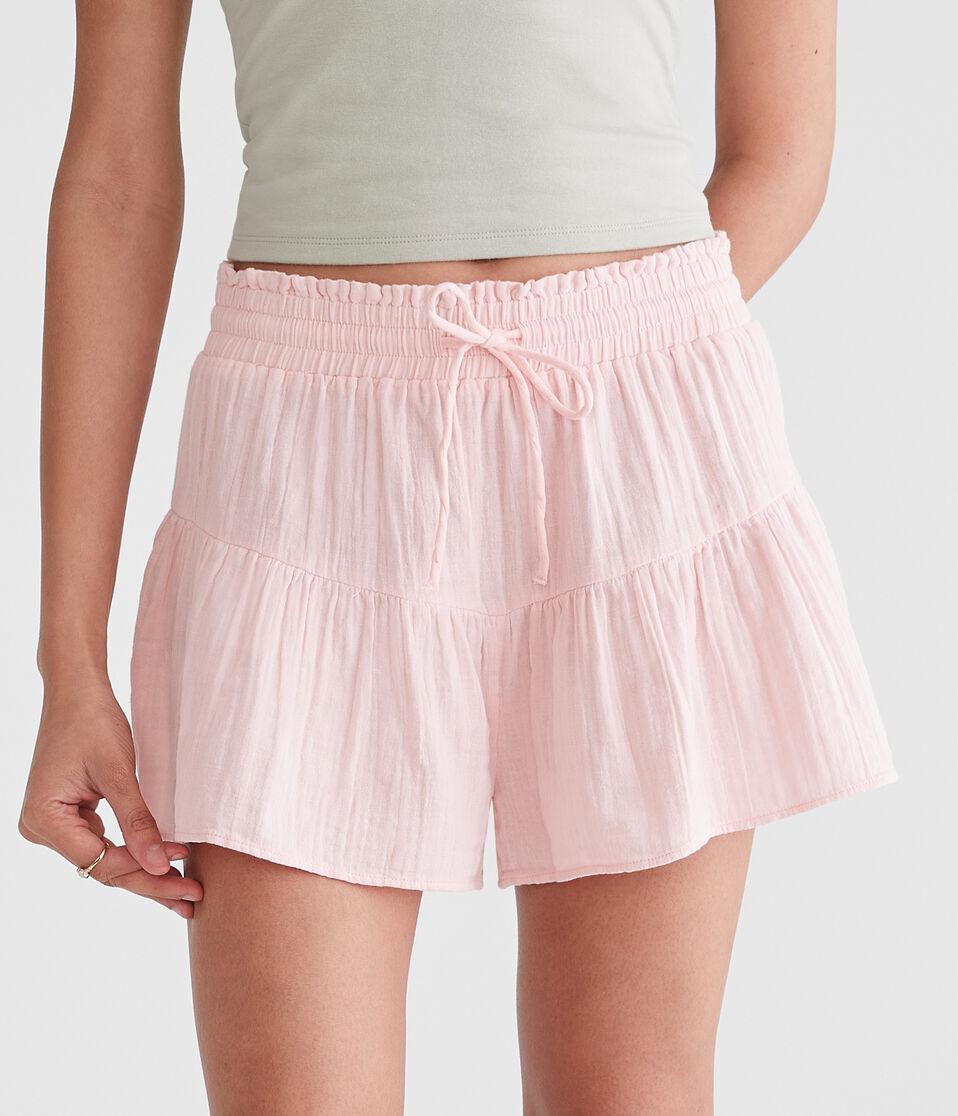 aéropostale High-Rise Gauze Ruffle Shorts ramble rose
