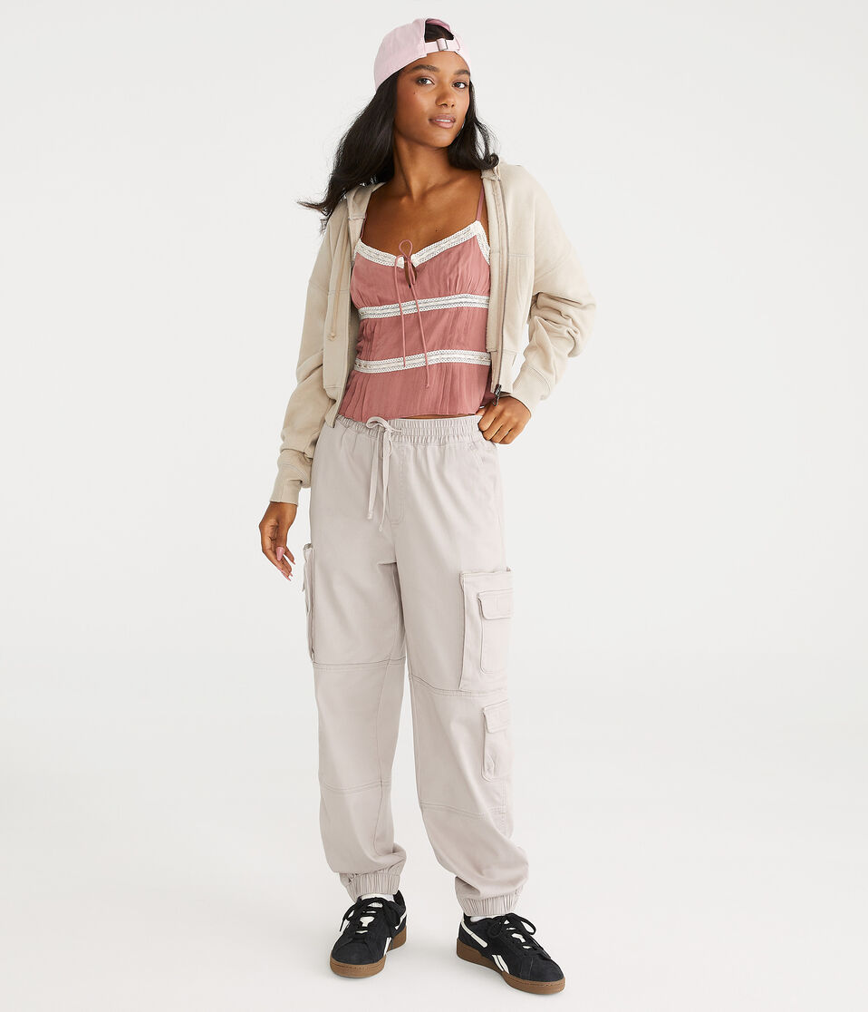Aéropostale High-Rise Twill Cargo Joggers Moon Grey