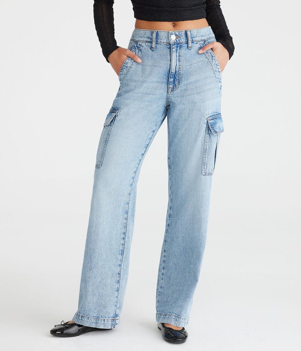 aéropostale High-Rise Wide Leg Cargo Jean medium wash