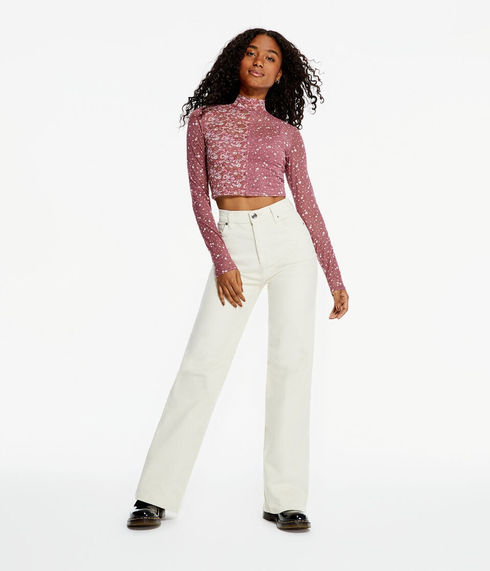 Aéropostale High-Rise Wide Leg Corduroy Pants White Swan