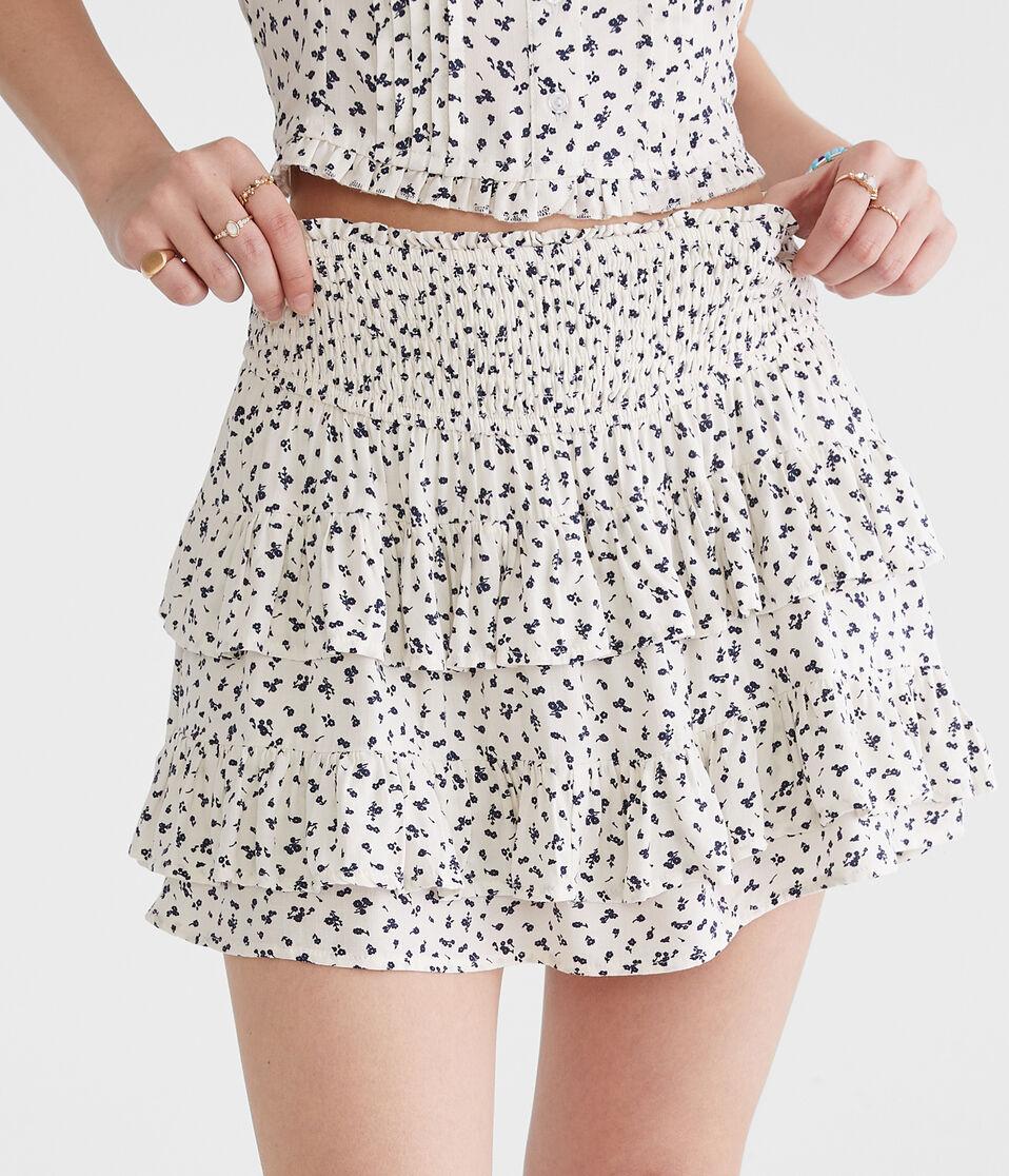 aéropostale High-Waisted Floral Ruffled Flippy Skort egret white