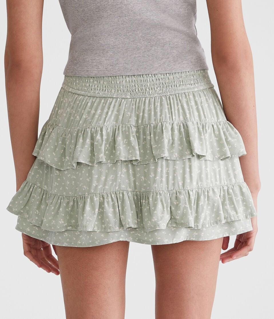 Aéropostale High-Waisted Floral Ruffled Flippy Skort Organic Olive