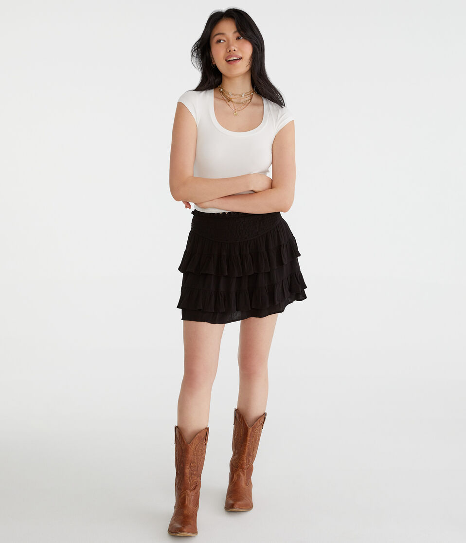Aéropostale High-Waisted Ruffled Flippy Skort Black Fox