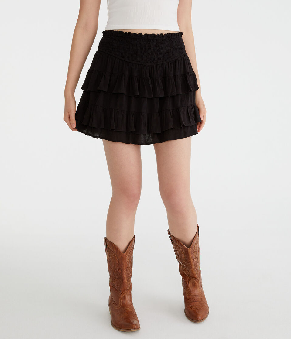 aéropostale High-Waisted Ruffled Flippy Skort black fox