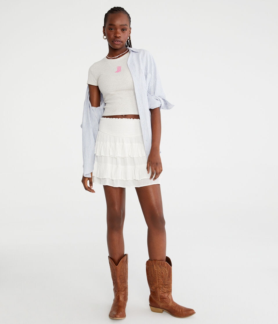 Aéropostale High-Waisted Ruffled Flippy Skort Cream