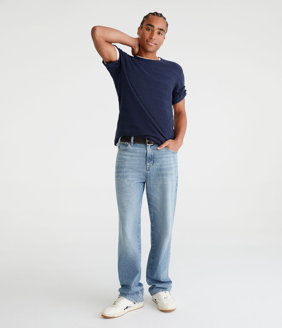 Aéropostale Horizontal Textured Stripe Sweater Tee Hazy Indigo
