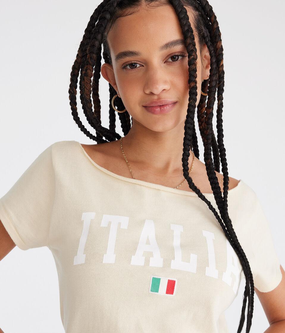 Aéropostale Italia Off-The-Shoulder Vintage Fit Graphic Tee Lemon Sorbet