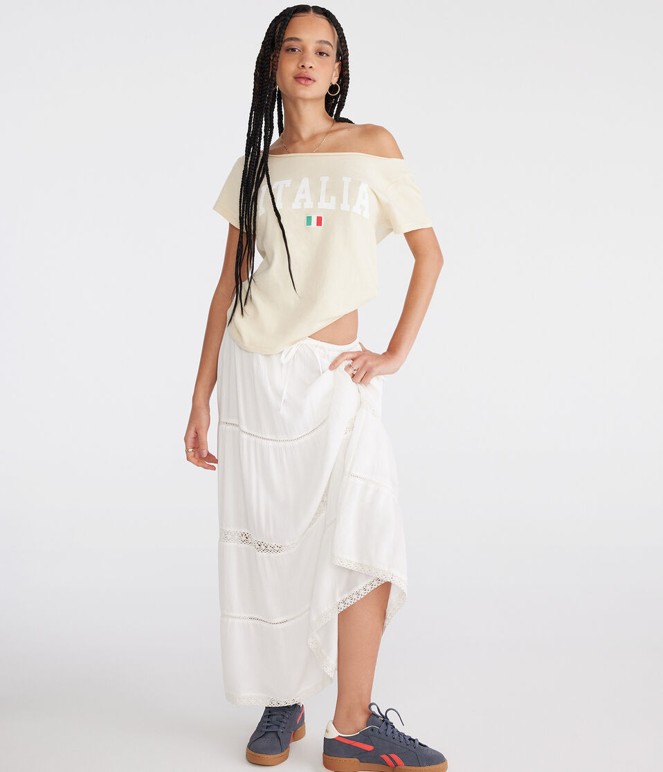 Aéropostale Italia Off-The-Shoulder Vintage Fit Graphic Tee Lemon Sorbet