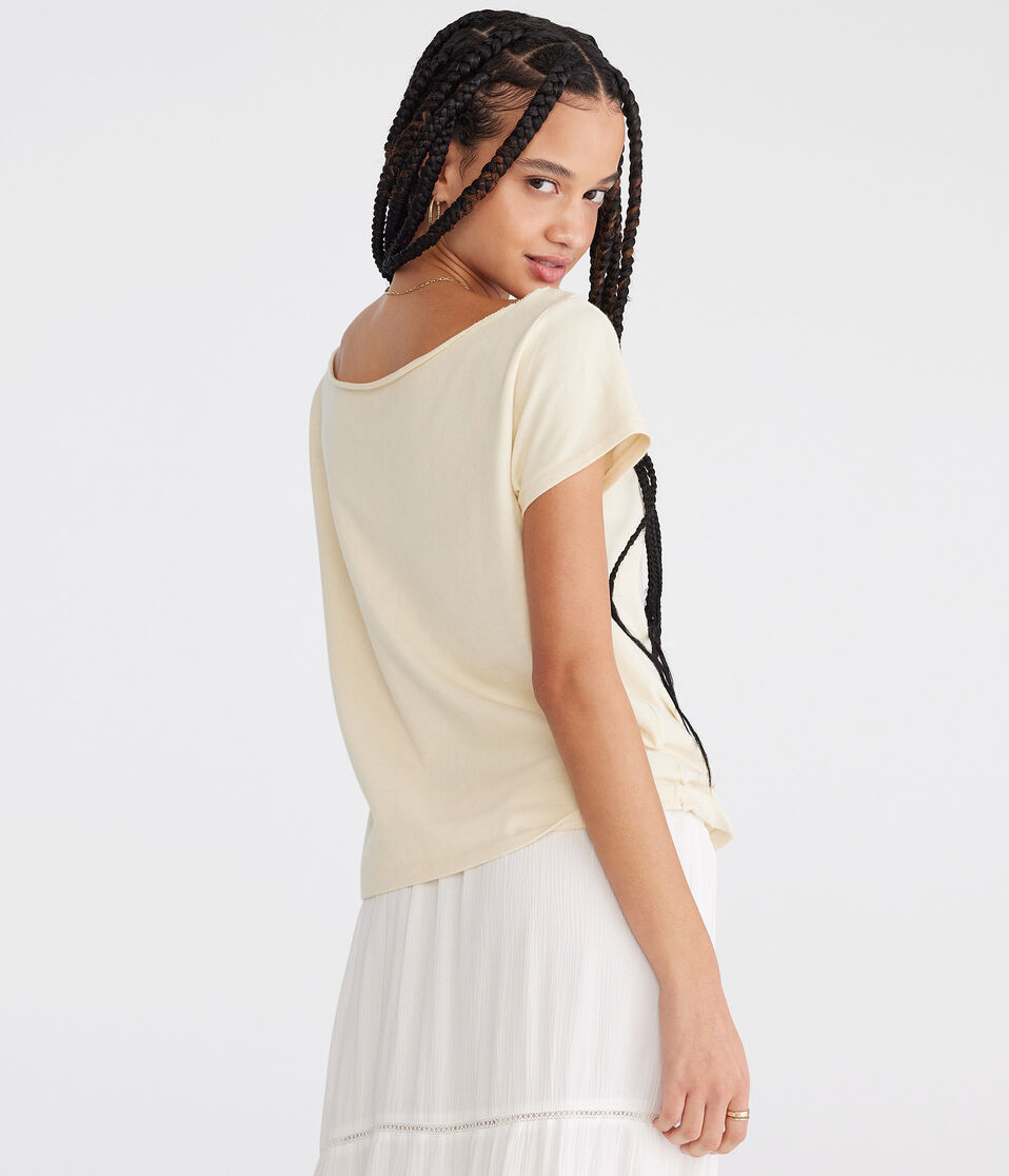 Aéropostale Italia Off-The-Shoulder Vintage Fit Graphic Tee Lemon Sorbet