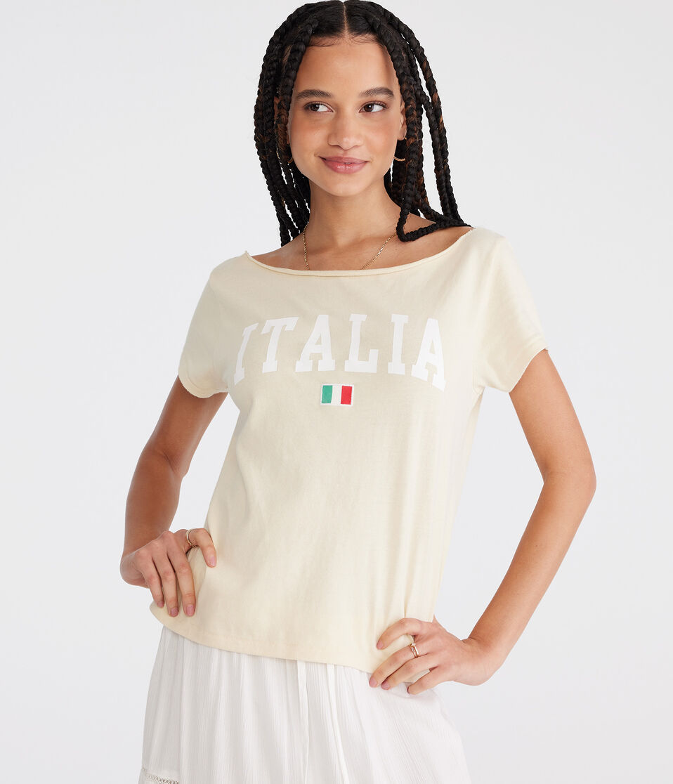 aéropostale Italia Off-The-Shoulder Vintage Fit Graphic Tee lemon sorbet
