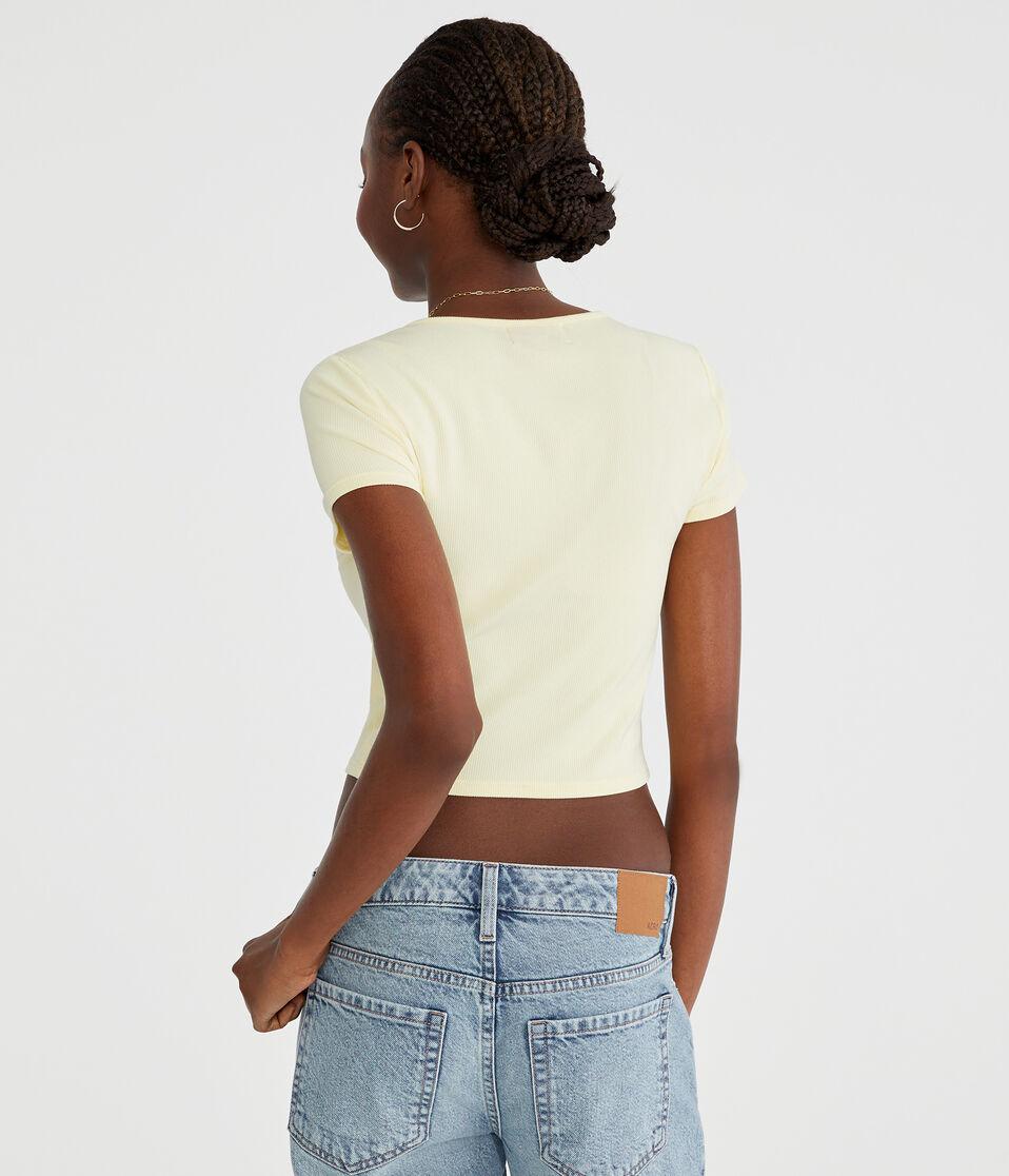 Aéropostale Juicy Couture Cropped Henley Lemon Sorbet