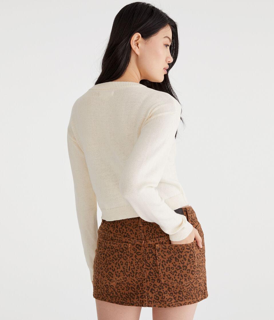 Aéropostale Leopard Print Heart Buttoned Crew Cardigan Nude