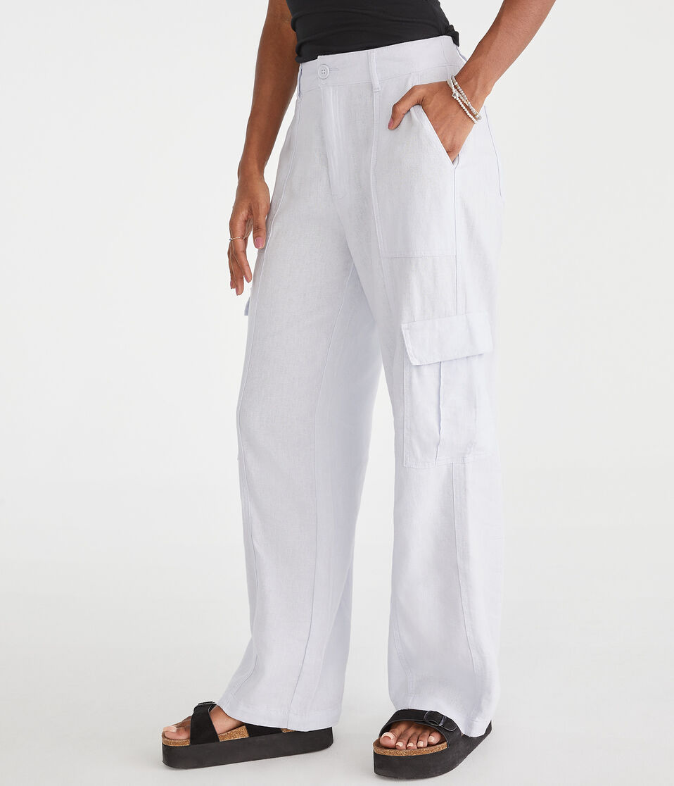 Aéropostale Linen Wide Leg Cargo Pants Sistine Blue