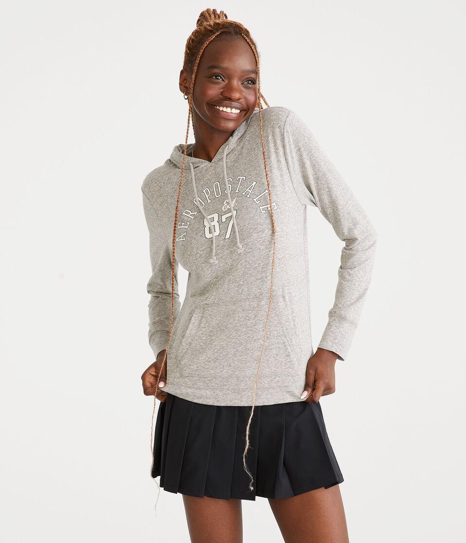 aéropostale Long Sleeve Aeropostale 87 Hooded Graphic Tee med hthr grey