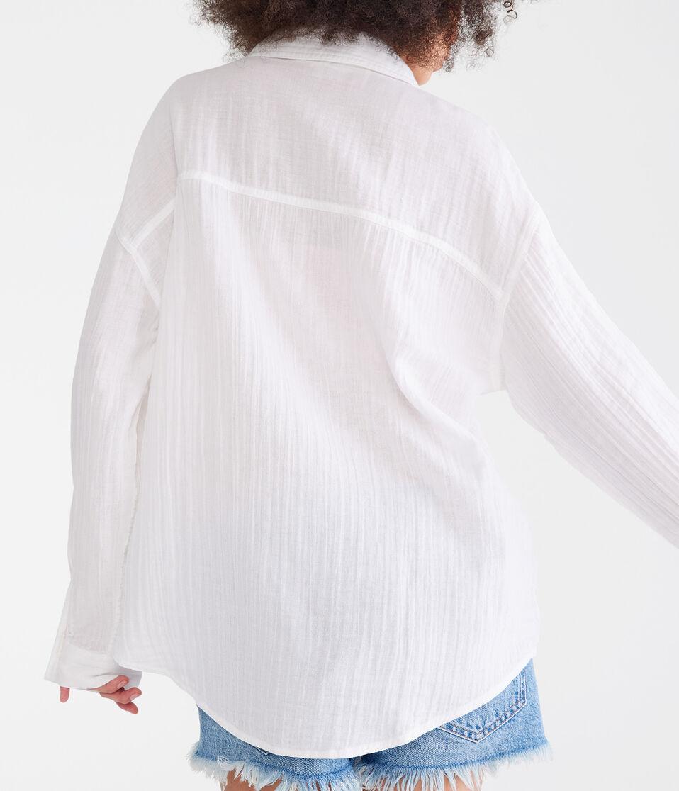 Aéropostale Long Sleeve Oversized Gauze Shirt Bleach