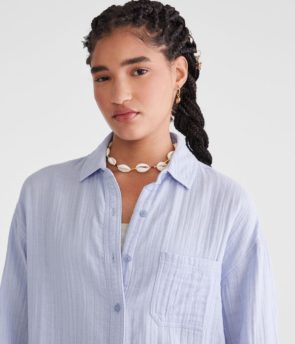 Aéropostale Long Sleeve Oversized Gauze Shirt Cascade Coast