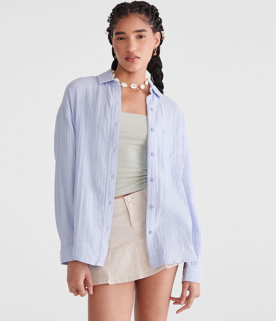 aéropostale Long Sleeve Oversized Gauze Shirt cascade coast