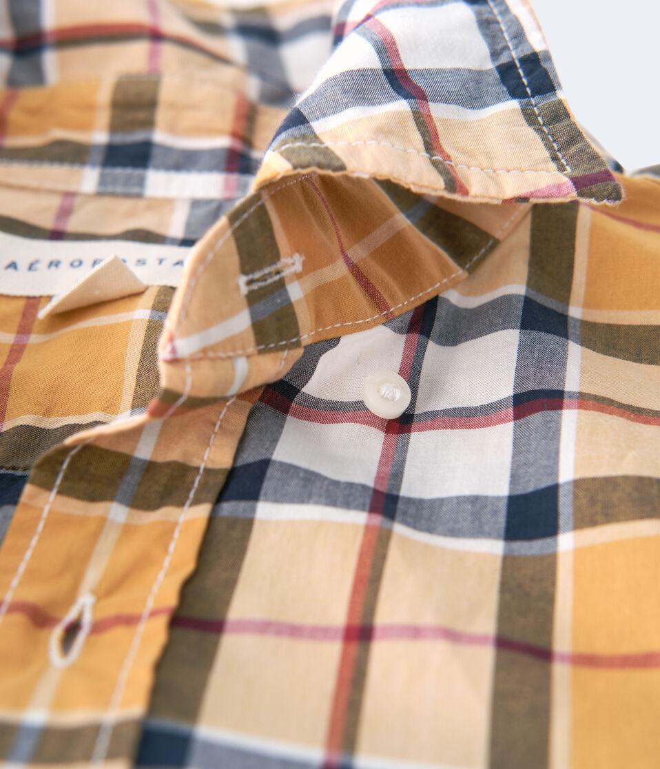 Aéropostale Long Sleeve Plaid Button-Down Shirt Empire Gold