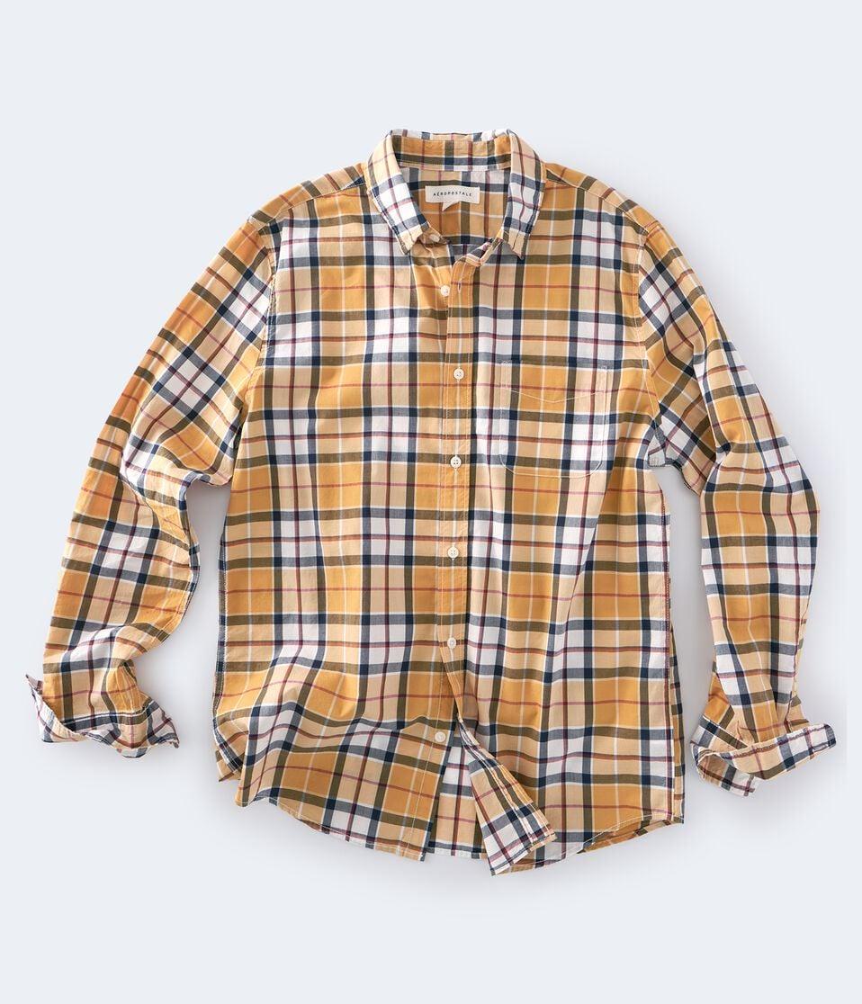 aéropostale Long Sleeve Plaid Button-Down Shirt empire gold