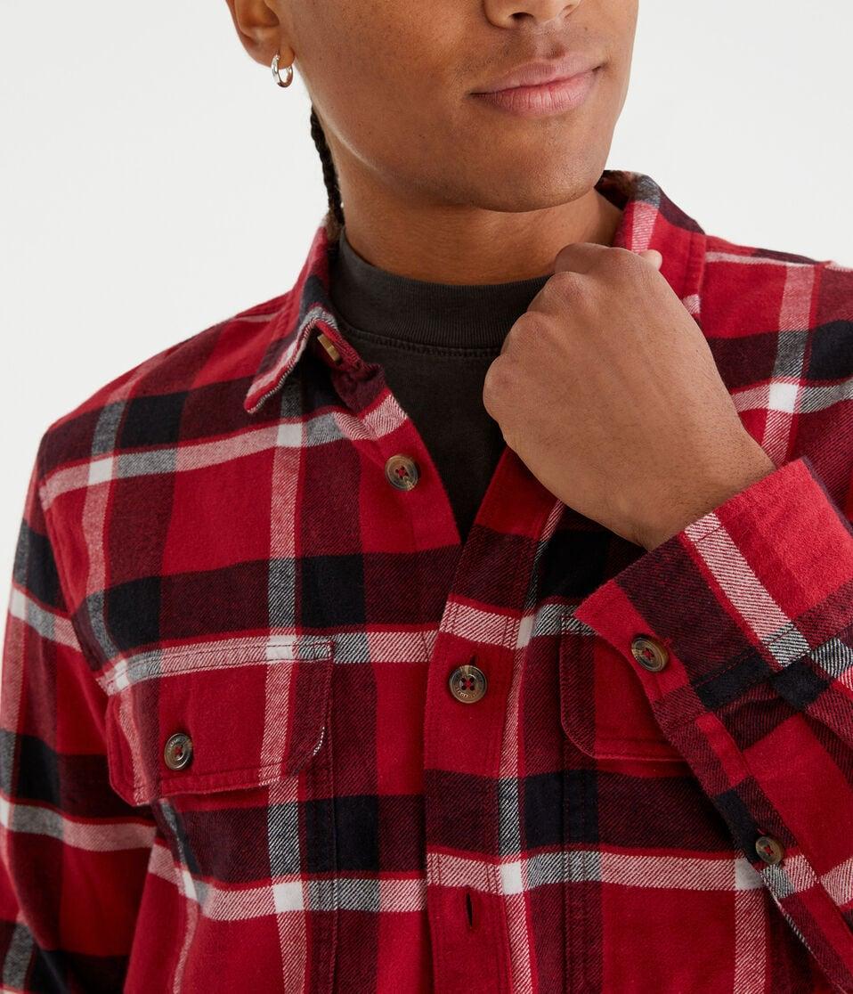 Aéropostale Long Sleeve Plaid Flannel Overshirt Red