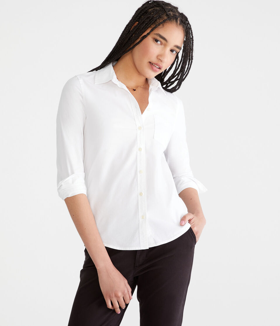 aéropostale Long Sleeve Poplin Uniform Shirt bleach