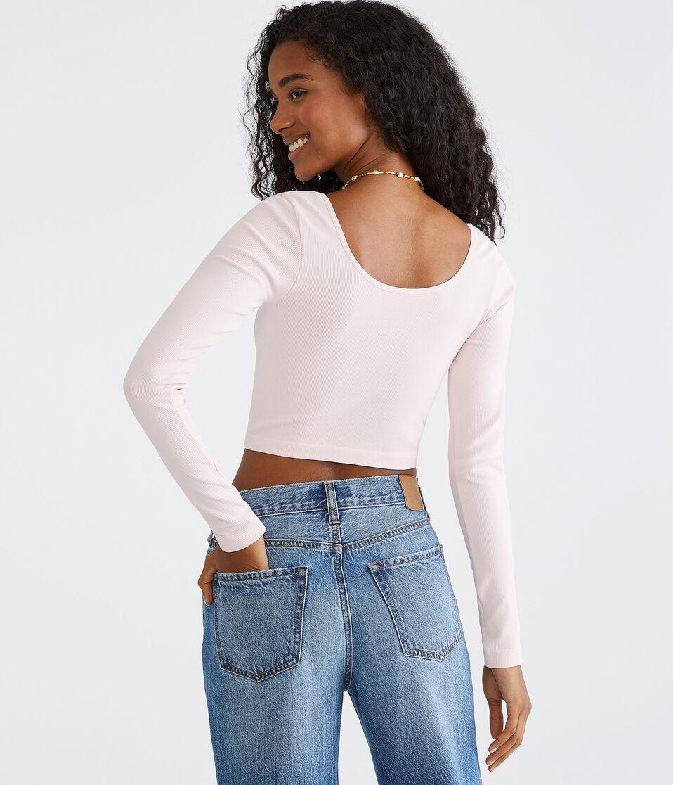 Aéropostale Long Sleeve Seamless Wear 3 Ways Crop Top Fresh Lavender