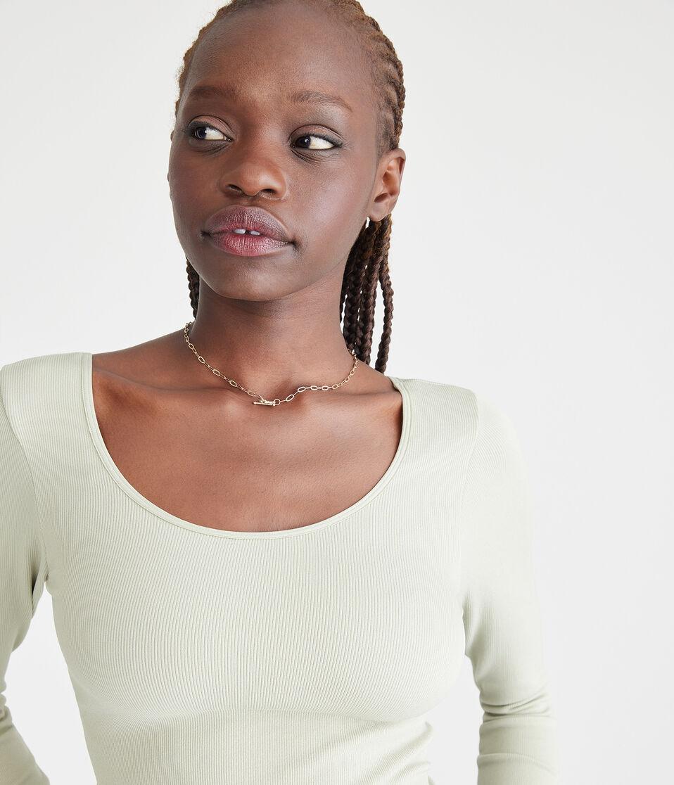 Aéropostale Long Sleeve Seamless Wear 3 Ways Crop Top Organic Olive