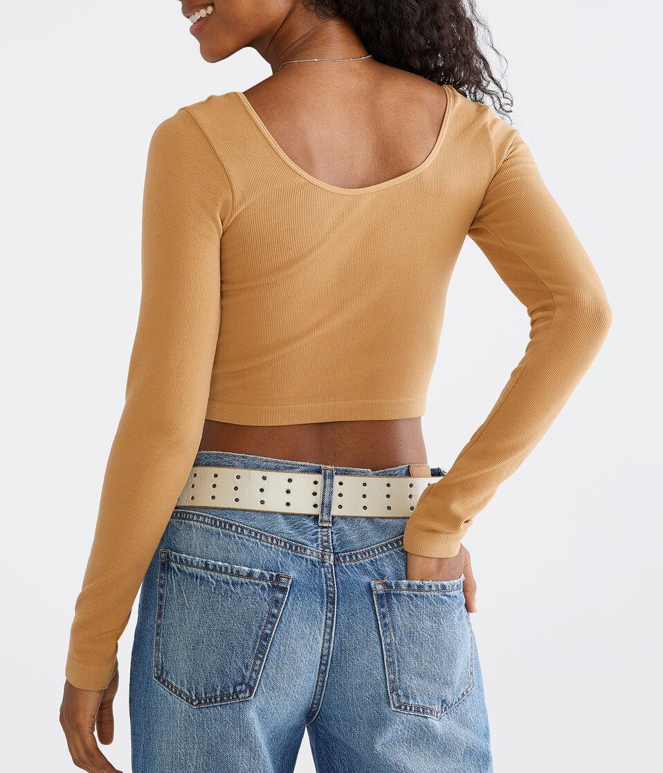 Aéropostale Long Sleeve Seamless Wear 3 Ways Crop Top Twig