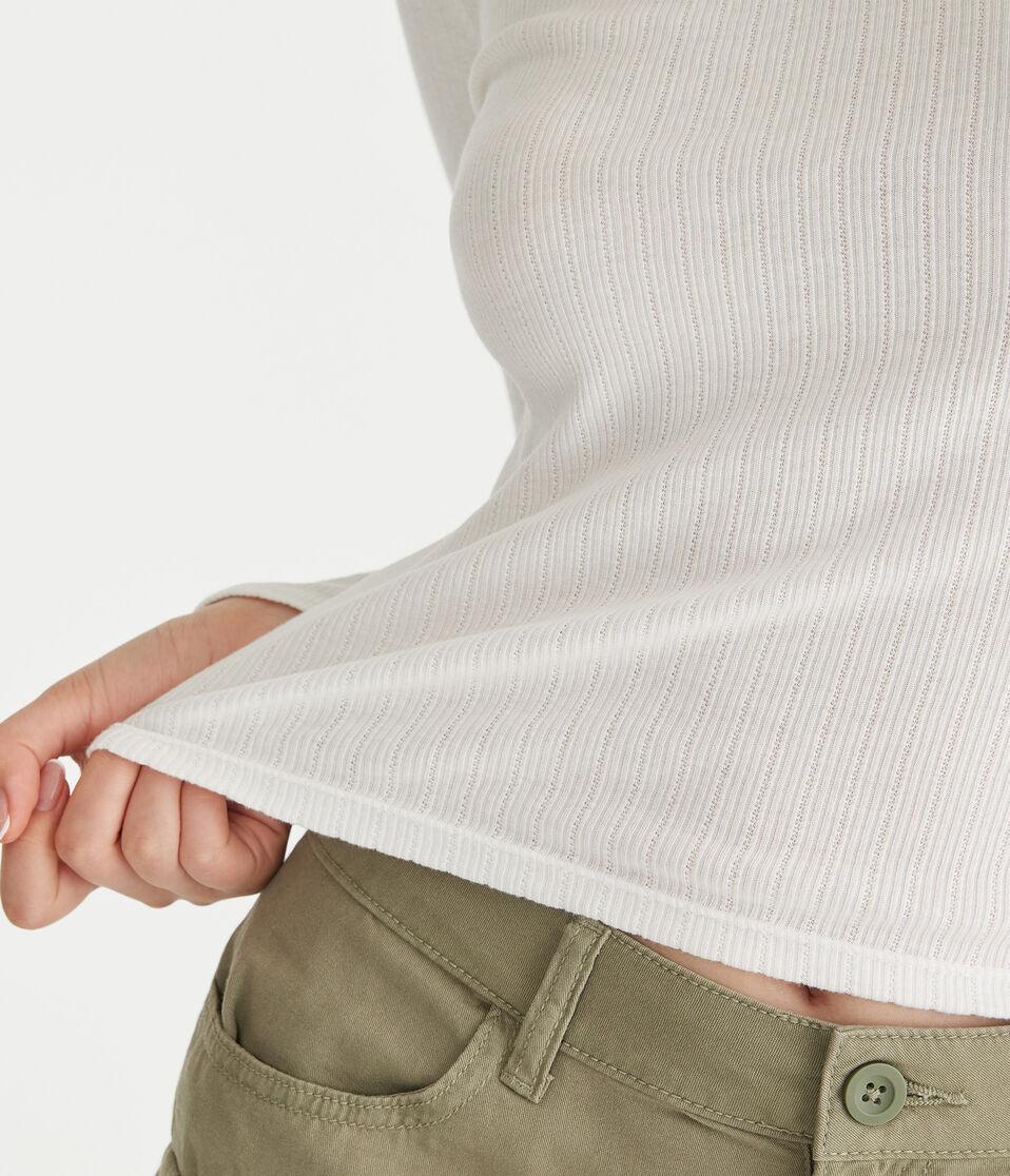 Aéropostale Long Sleeve Seriously Soft Ribbed Shrunken Tee Cream