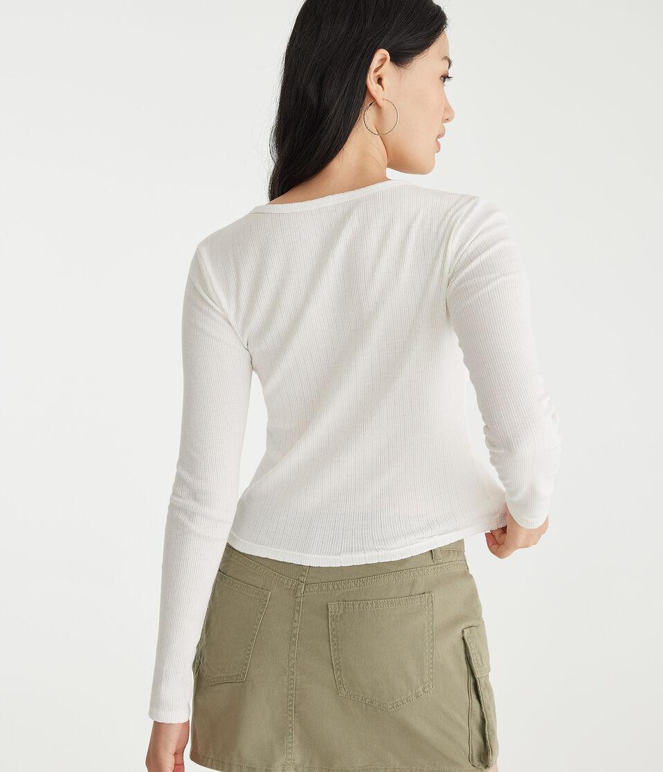 Aéropostale Long Sleeve Seriously Soft Ribbed Shrunken Tee Cream