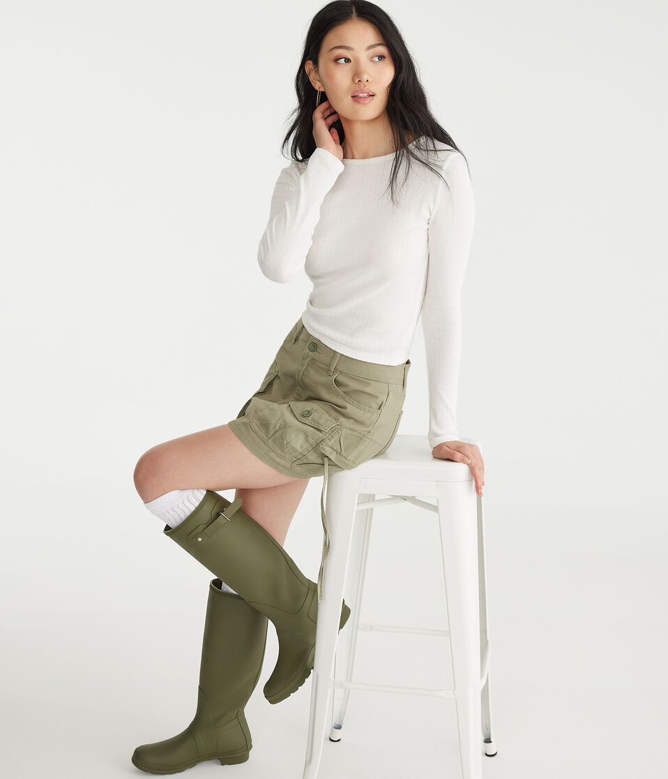Aéropostale Long Sleeve Seriously Soft Ribbed Shrunken Tee Cream