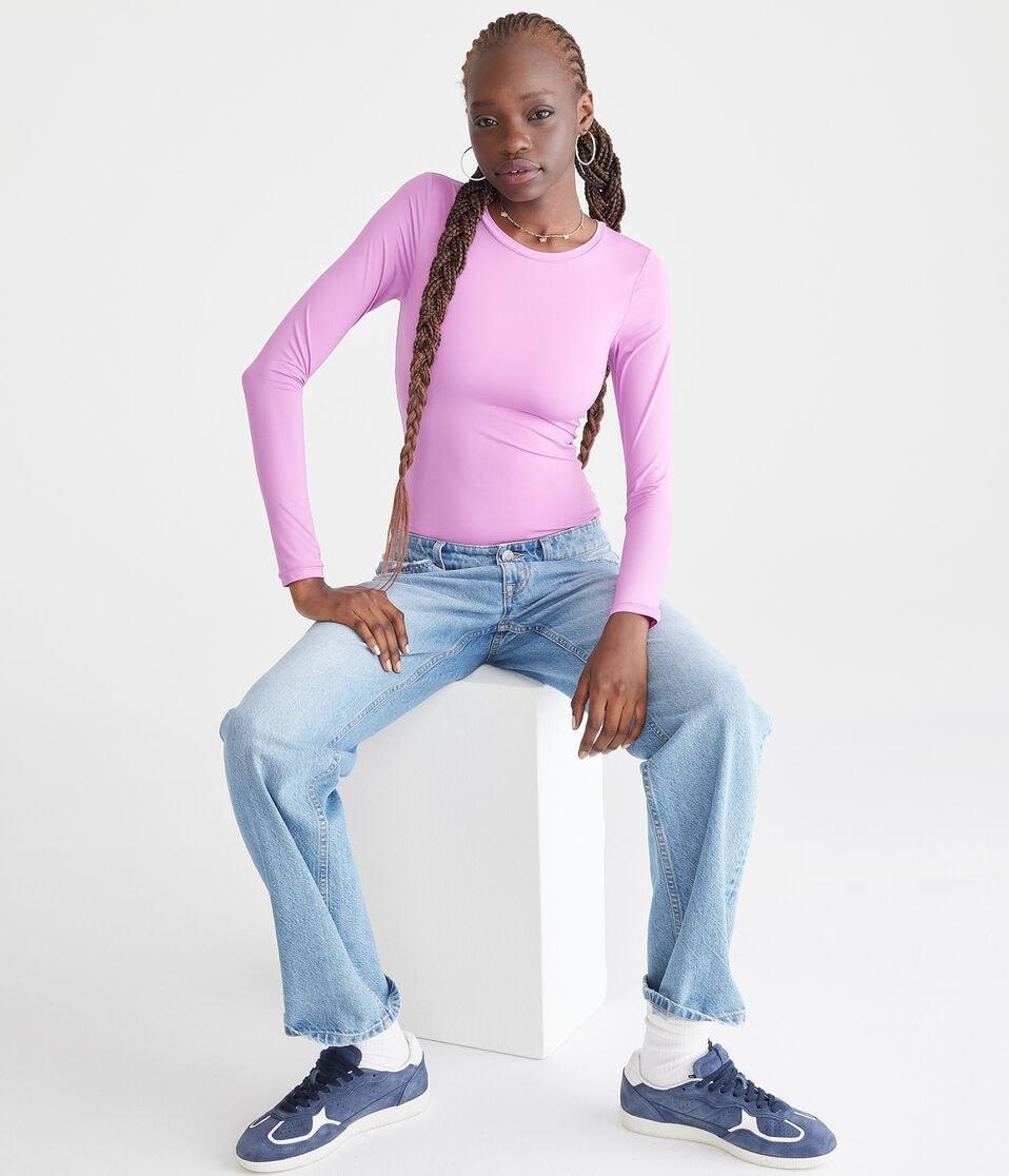 Aéropostale Long Sleeve Seriously Soft Smooth Crew Bodysuit Pure Magenta Neon