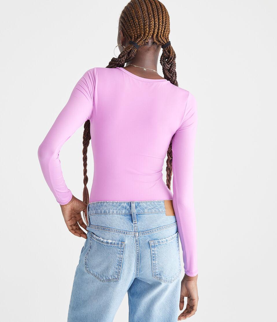 Aéropostale Long Sleeve Seriously Soft Smooth Crew Bodysuit Pure Magenta Neon