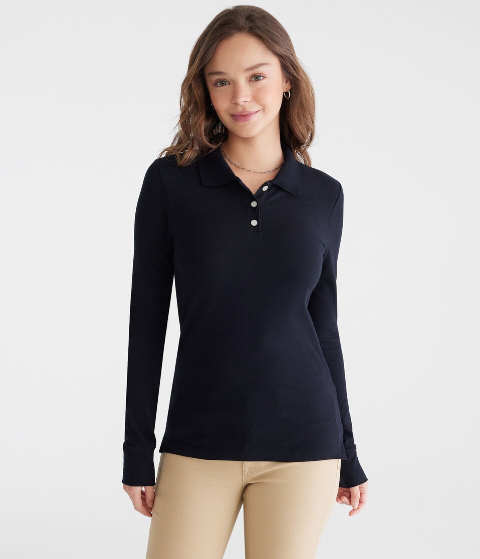 Aéropostale Long Sleeve Uniform Piqué Polo Black Fox