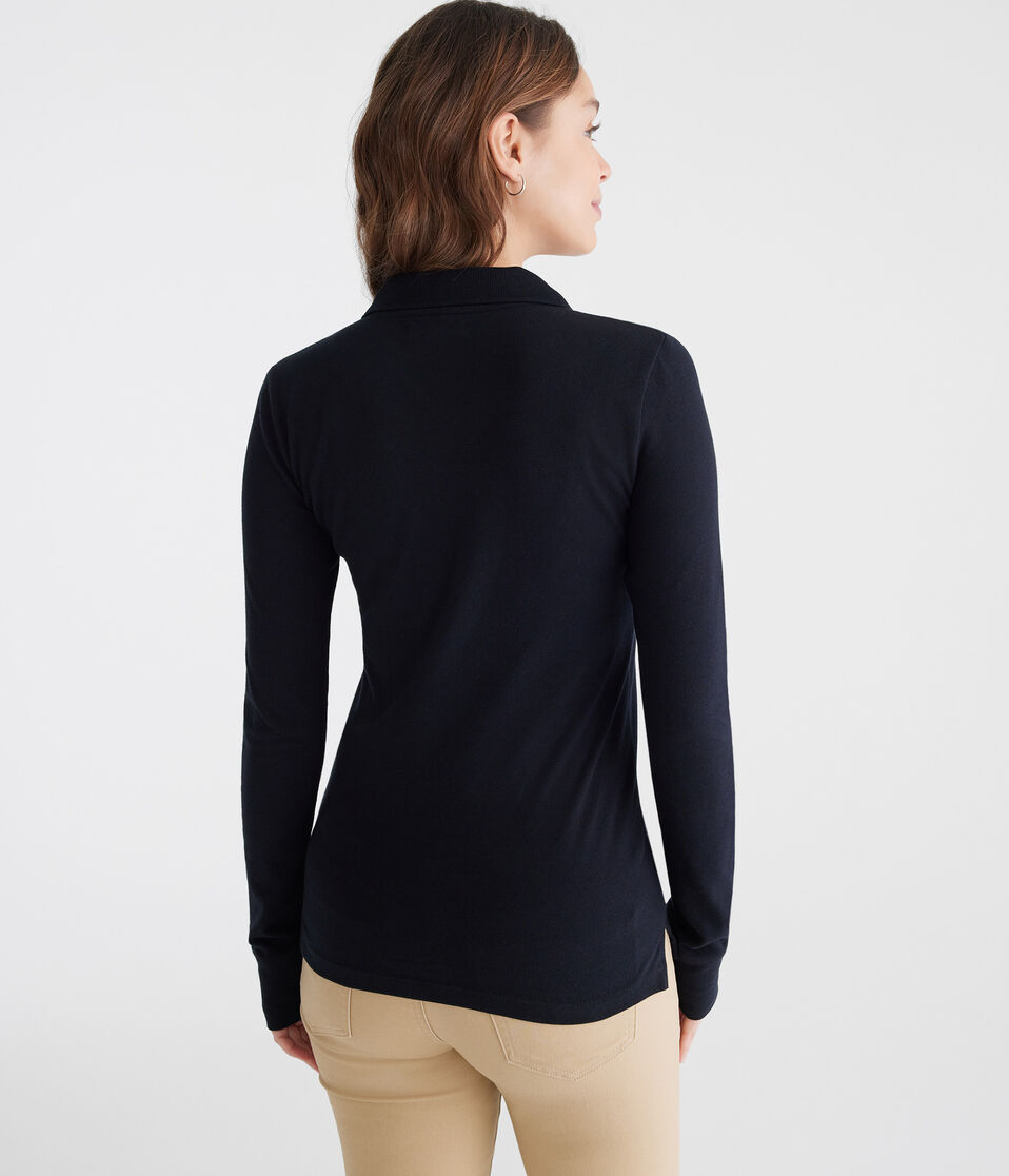 Aéropostale Long Sleeve Uniform Piqué Polo Black Fox