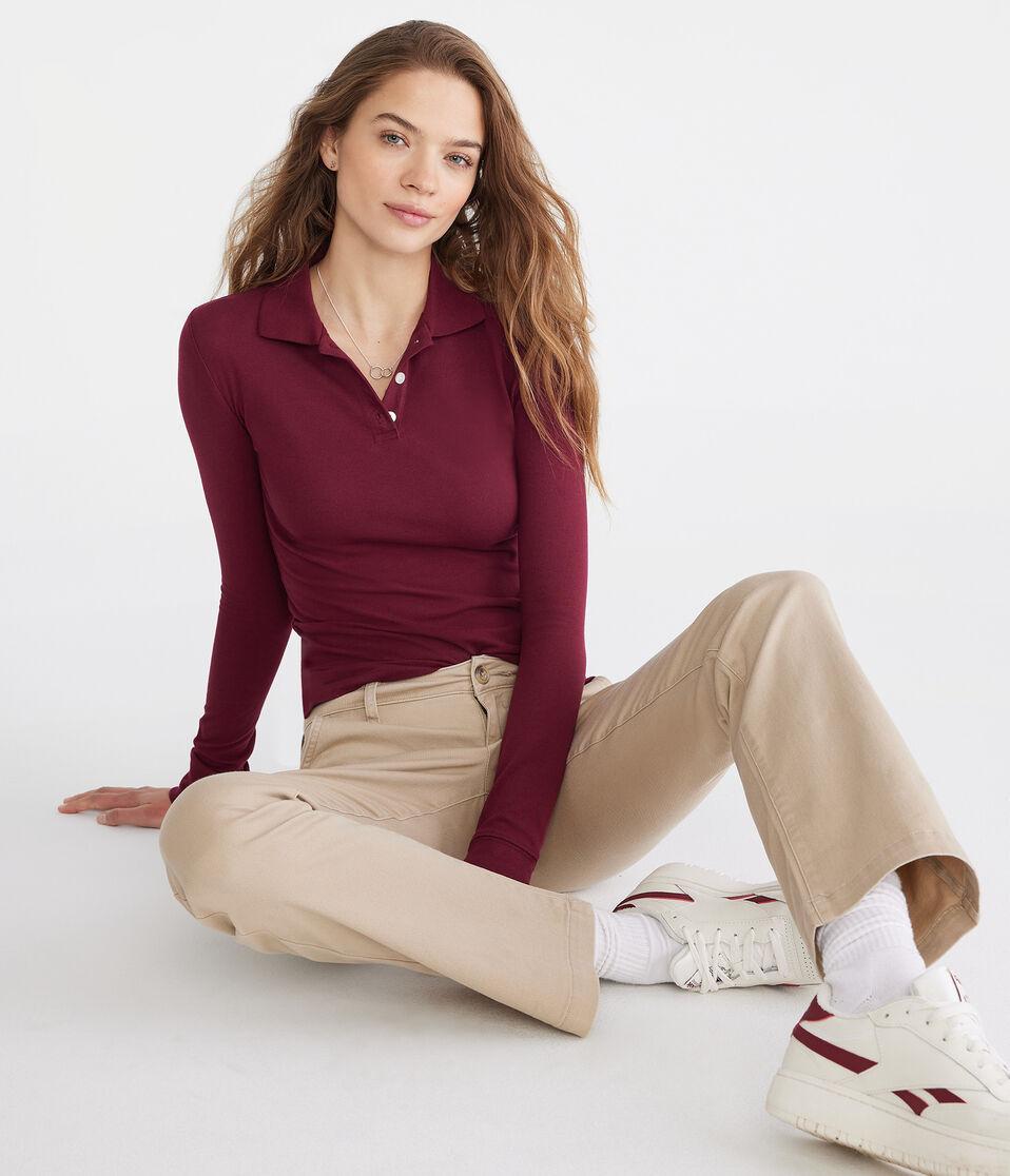 Aéropostale Long Sleeve Uniform Piqué Polo Classic Auburn