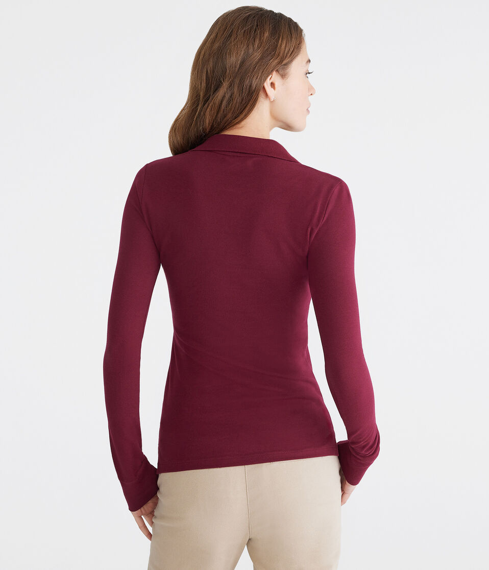 Aéropostale Long Sleeve Uniform Piqué Polo Classic Auburn