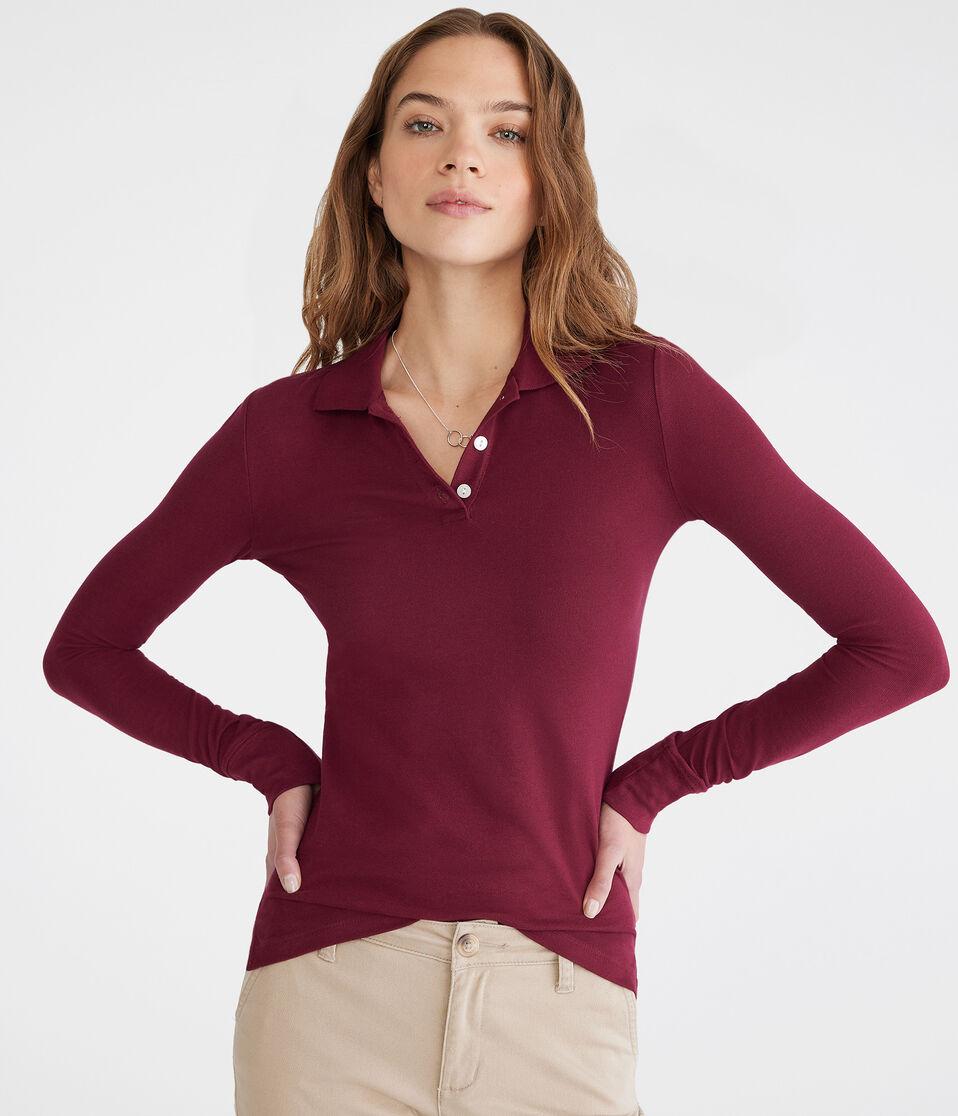 aéropostale Long Sleeve Uniform Piqué Polo classic auburn