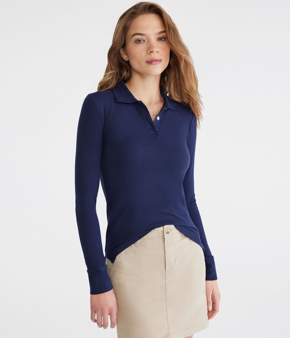 Aéropostale Long Sleeve Uniform Piqué Polo Classic Navy