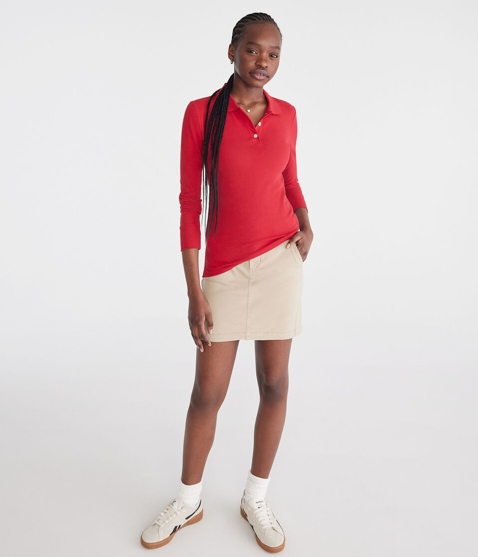 Aéropostale Long Sleeve Uniform Piqué Polo Classic Red