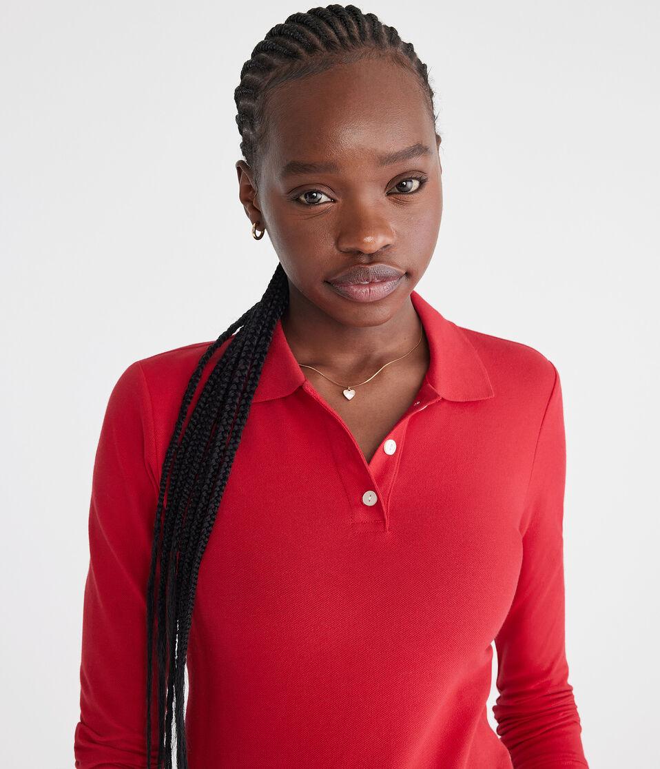 Aéropostale Long Sleeve Uniform Piqué Polo Classic Red