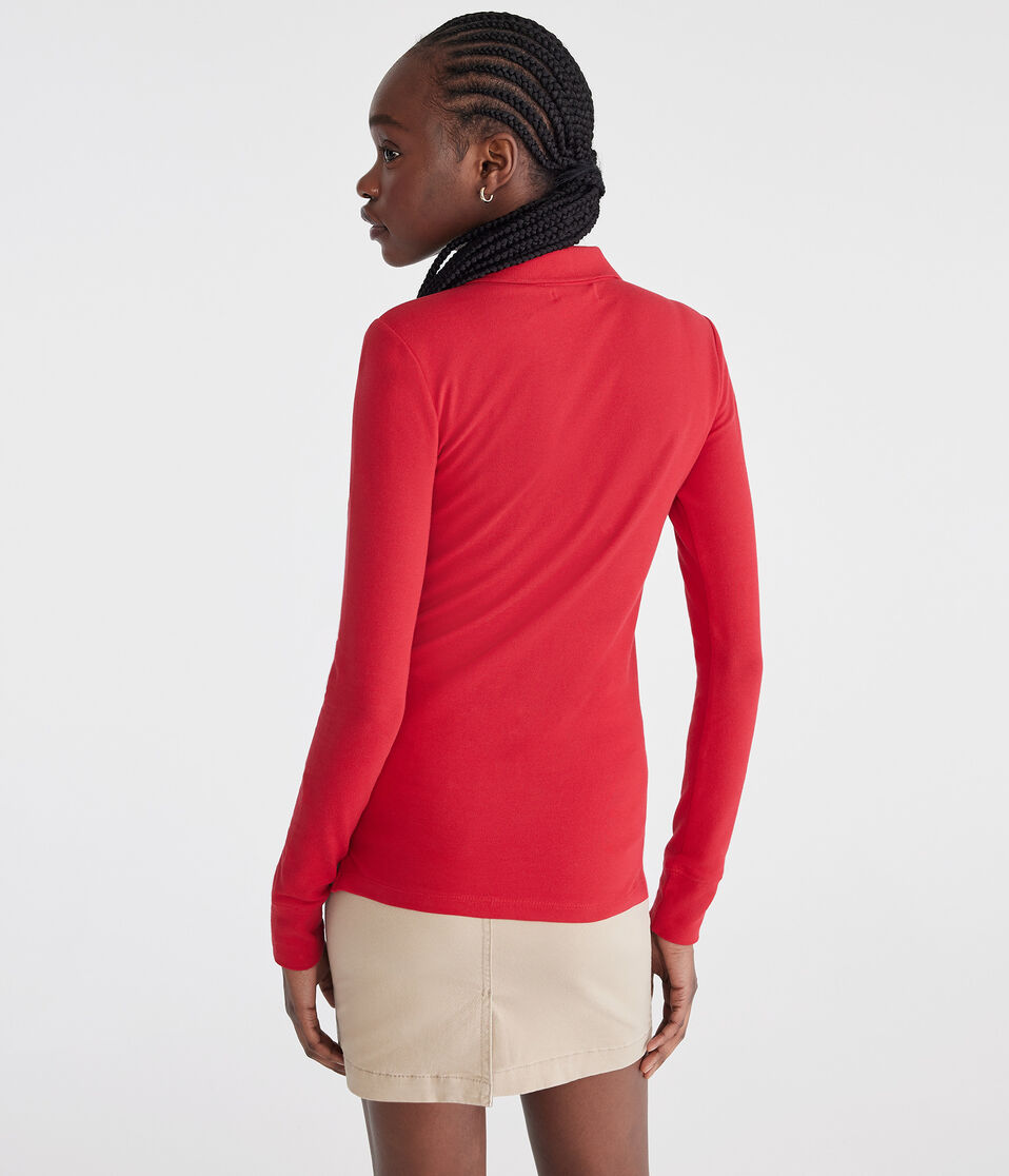 Aéropostale Long Sleeve Uniform Piqué Polo Classic Red