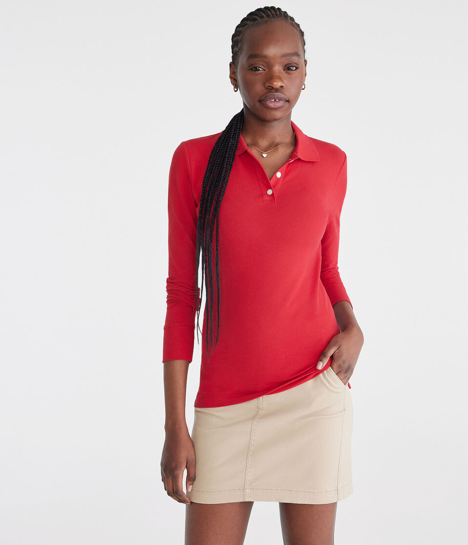 aéropostale Long Sleeve Uniform Piqué Polo classic red