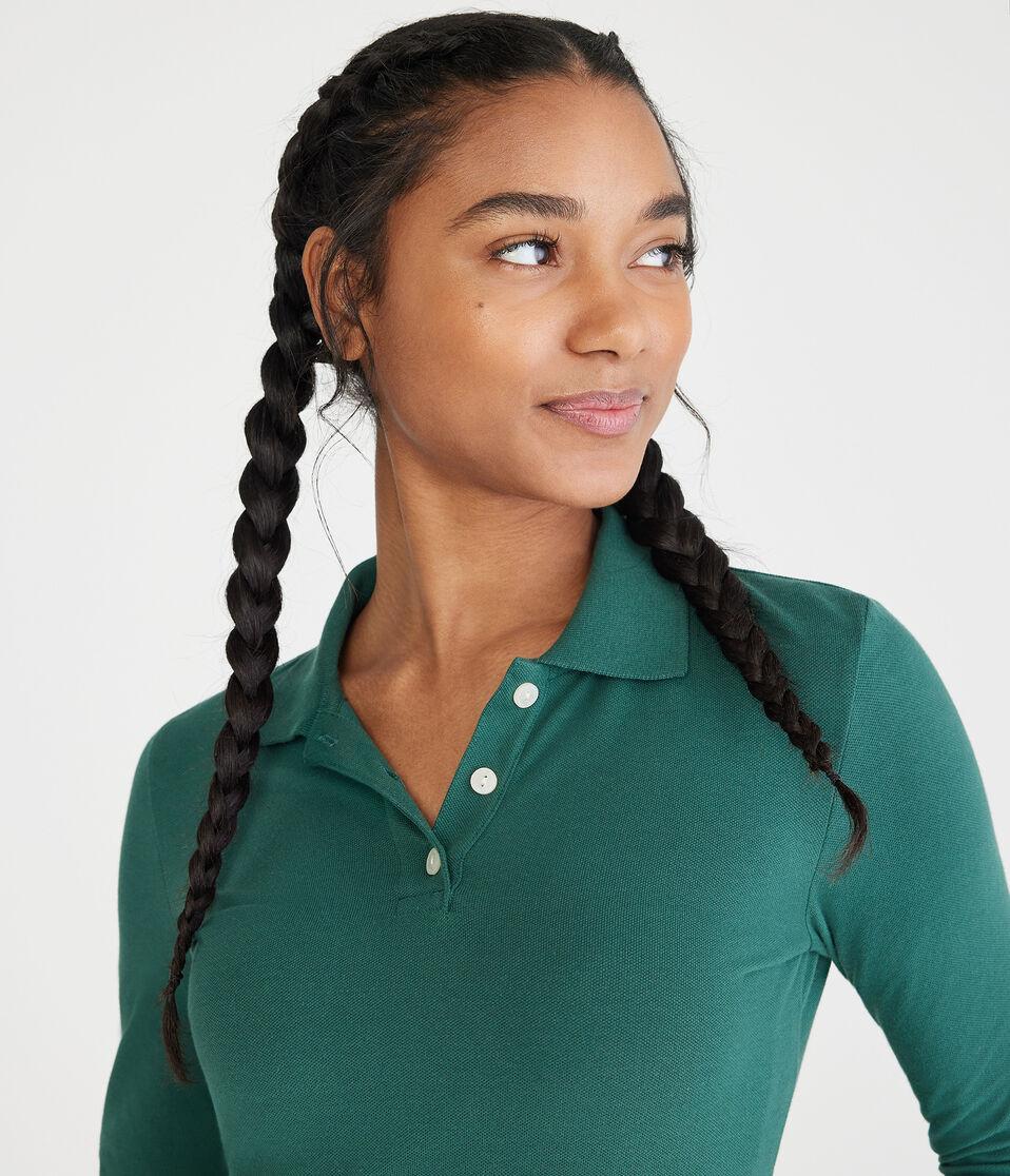 Aéropostale Long Sleeve Uniform Piqué Polo Emerald Pool