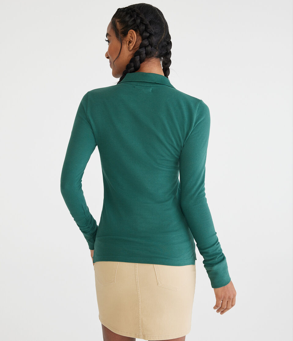 Aéropostale Long Sleeve Uniform Piqué Polo Emerald Pool