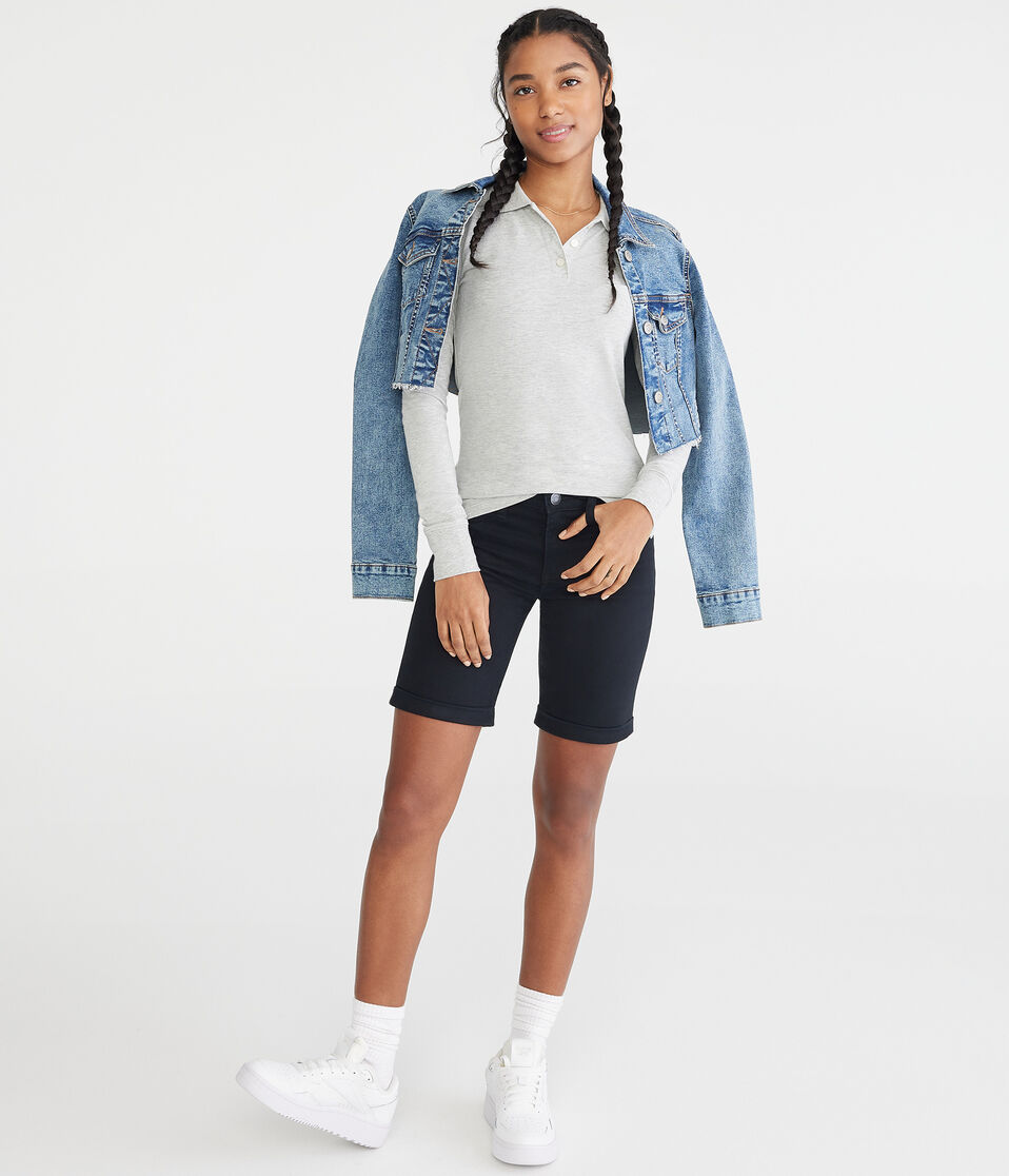 Aéropostale Long Sleeve Uniform Piqué Polo Light Heather Grey