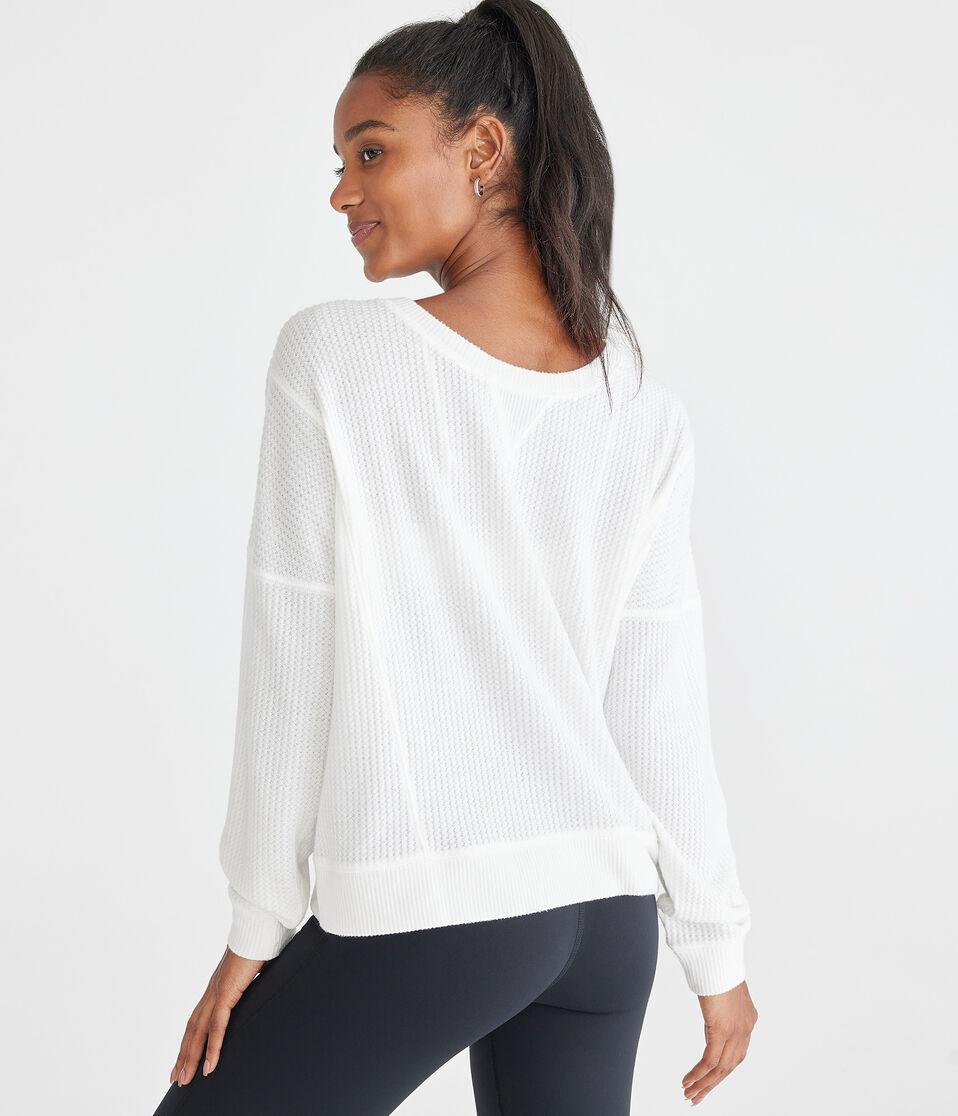 Aéropostale Long Sleeve Wear 2 Ways Cozy Waffle Tee Cream