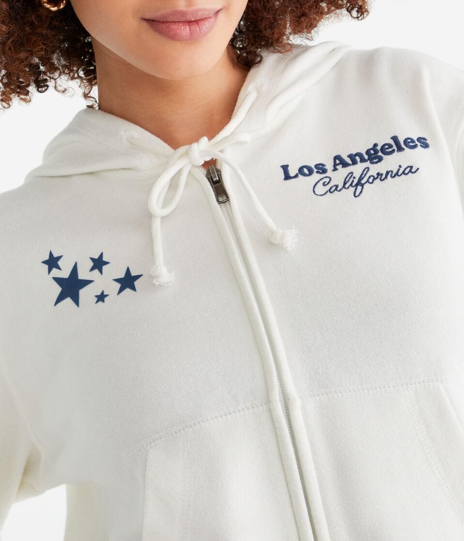 Aéropostale Los Angeles Cropped Full-Zip Hoodie Cream