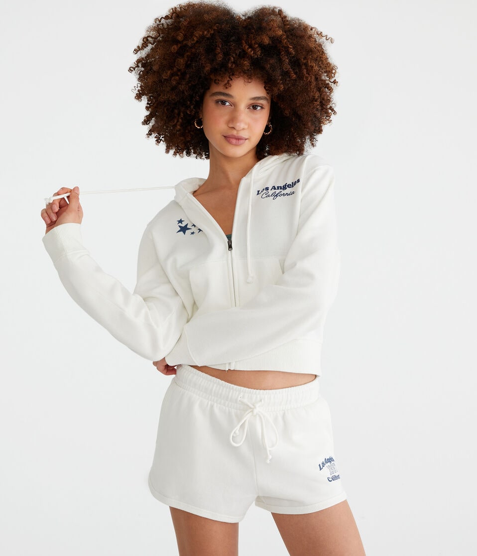 aéropostale Los Angeles Cropped Full-Zip Hoodie cream